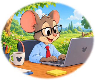 Topolino che lavora al PC